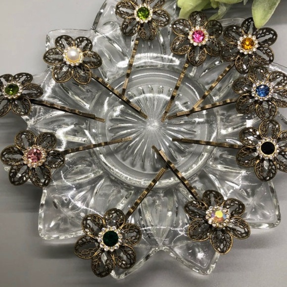 Pearl Rhinestone Crystal Bobby pin Antique Bronze fashion accessories - Picture 2 of 3